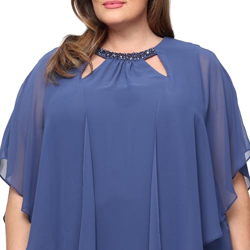 S.L. Fashions Women’s Capelet Cascade Sleeve Dress with Beaded Cutout Neckline, Special Occasion Dress by S.L. Fashions - Image 2