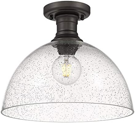 Golden Lighting 3118-SF14 RBZ-SD Hines Semi-Flush, Rubbed Bronze with Seeded Glass