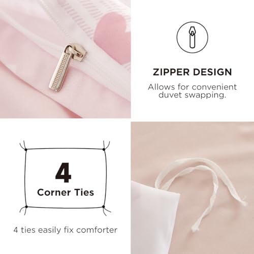 Image of Girls Duvet Cover Set Full Size,Pink Bow Ties on Gingham Pattern Reversible Bedding Set for Adults Kids,Romantic Graceful Style Microfiber Comforter Cover 3pcs with 2 Pillowcases