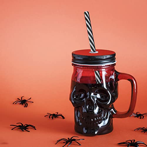 Topzea 6 Pack Glass Mason Drinking Jars With Handle, 16 Oz Skull Beer Mugs Wide Mouth Tumbler Cup With Straws, Pub Bar Drinking Mugs For Beverage, Liquor, Cold Drinks #TOP5