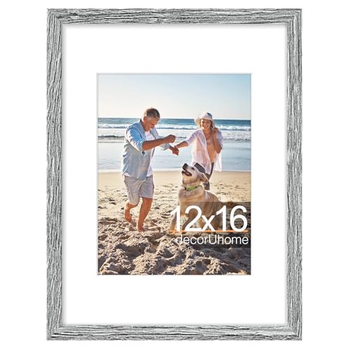 decorUhome 12x16 Picture Frame, Display 8.5x11 Certificate with Mat or 12x16 Poster without Mat, Wall Mounting Photo Frame, Grey, 1 Pack