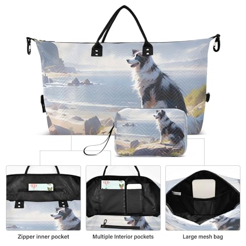 Large Travel Duffel Bag, Beach Sheepdog Sports Tote Gym Bag, Shoulder Weekender Overnight Bag for Women Men, Carry On Luggage with Toiletry Bags2