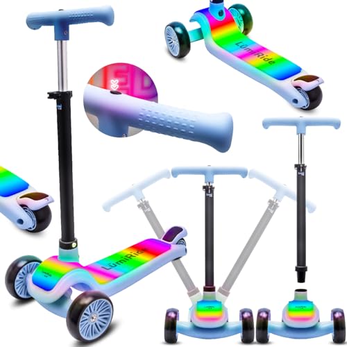 LUMI RIDE Monopattino bambino 3 anni Balance Tre Ruote LED Blu, Pieghevole, Manubrio Regolabile,...