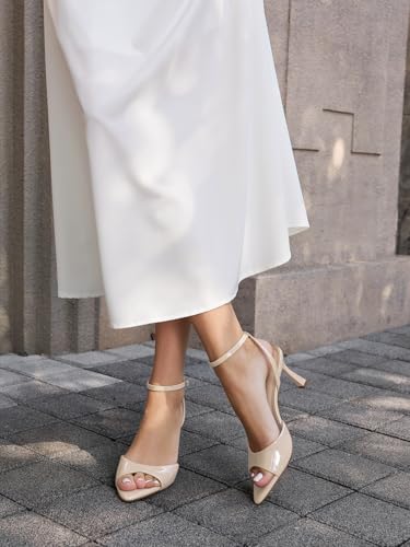 Image of Coutgo Womens Kitten Heels Sandals Pointed Open Toe Ankle Buckle Strap Summer Dress Shoes