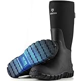 HUNTSEN Rubber Work Boots for Men - Waterproof Anti-Slip Rain Boots with Steel Shank 2 Pairs of Insoles - 6mm Neoprene Insulated Durable Outdoor Hunting Boots for Farming Gardening Fishing, Size 10