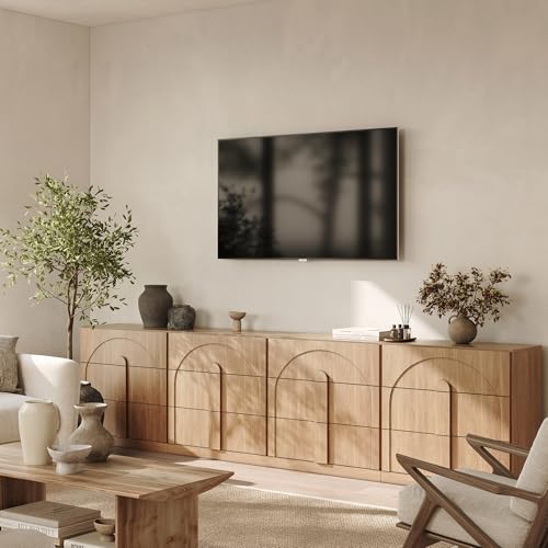 Image of BELLEZE 4-Piece Modular TV Stand Set - Modern Entertainment Center with Wide Wooden Handles,Sideboards with Drawers, Classic Media Console Table Cabinet for Living Room (Camel)
