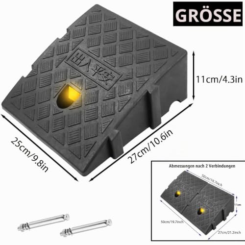 JAHOMFAI Bordsteinrampen, Aus Robustem Kunststoff, 2 Stück Tragbar Rampe Rollstuhl Türschwellenrampe für Auffahrt, Gehweg, Motorrad, Roller, Autos, mit 2 Erweiterungsbolzen(Schwarz 27 x 25 x 11 cm)