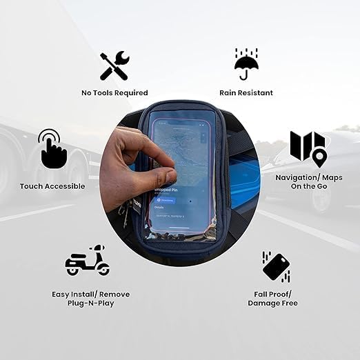 Image of Universal Mobile Holder /Stand /Mount Pouch for Scooters Scooty Activa Jupiter EV's | X1 Model Colour (Black) Brand Styx lab