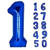 40 Inch Giant Navy Blue Number 1 Balloon, Helium Mylar Foil Number Balloons for Birthday Party, 1st