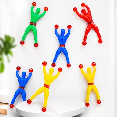 Image of Wall Climbing Sticky Man Action Figures, 5 Pcs Pack Flexible Throwing Toy Set with Red Grip Balls, Random Colour Climber Men Party Return Gifts for Kids Indoor Play