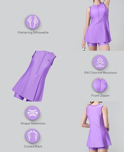 Image of Speedo Women's Endurabrite Closedback Swimdress with Boyleg | Swimming Costume | Swimming Suit for Women | Chlorine Resistance | UPF 40+ Sun Protection | Removable Bra Pads