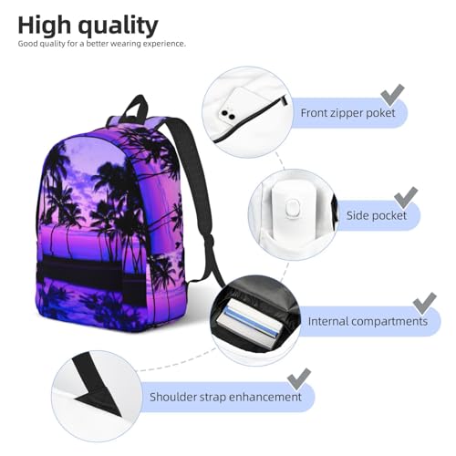 Sac à dos de voyage imprimé palmier violet pour protéger votre ordinateur à l'université - 5