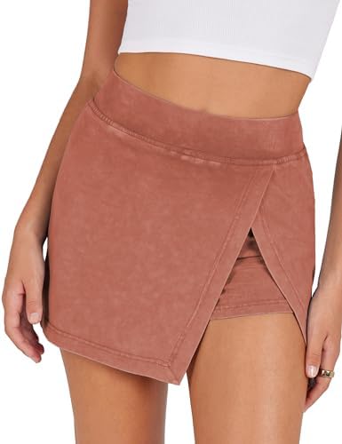 Lianlive Women's Mini Skirt High Waist Casual Split Hem Black Skort Athletic Tennis Bodycon Skirts with Inner Shorts
