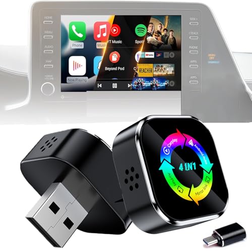 Jiheng 2026 4-in-1 CarPlay-Adapter Drahtloses CarPlay + AirPlay + Android Auto + MirrorLink | Plug-&-Play für iPhone 10+ & Android 11+ | USB-A & Typ-C Dual-Ports(Bunt)