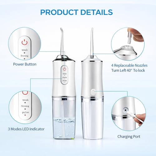Image of VOCO Portable Water Flosser for Teeth | Oral Care Water Jet Flosser with Pressure Control and Water Tank | Rechargeable (White)