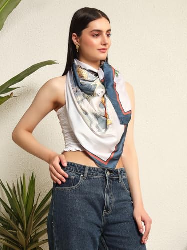 Image of Ravaiyaa - Attitude is everything Women Silk Digital Print Large Square Scarf Breathable Lightweight Neckerchief Printed Headscarf 40 inch x 40 inch Inch