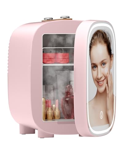 Image of LIGIANT DF01A Skincare Fridge, With 3-Level Dimmable LED Light Mirror, Low Noise 4L Makeup Fridge for Skincare, Cooler & Warmer, Portable Design for Multiple Uses - Bedroom, Office, and Car