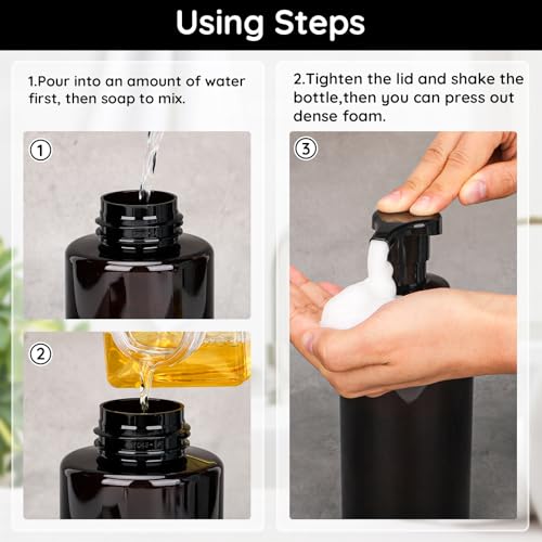 Image of Segbeauty 13.5oz 4pcs Foaming Hand Soap Dispenser Refillable, Empty Foaming Soap Dispenser with Pump, 400ml Plastic Foamer Bottle, Amber Foam Pump Bottle with Waterproof Labels for Bathroom Kitchen