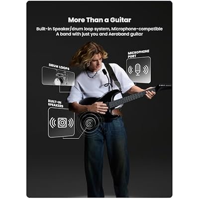AeroBand Guitar Smart Guitar With Silicone Strings, Travel Silent Guitar With Detachable Fretboard, Headphone Jack, Built-in Speaker and Drum system, Aeroband APP Play, MIDI