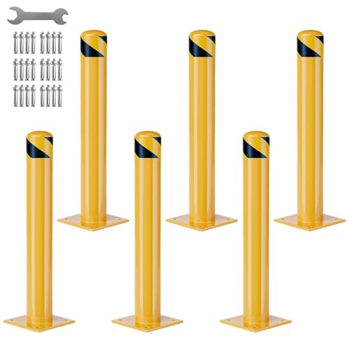Heavy Duty Steel Safety Bollards 42 in,6 PC Steel Parking Bollards Post,Removable Bollards for Warehouse, Garage, Parking Lot,Reflective Tape, Anchor Bolts Included,4.5 in Diameter