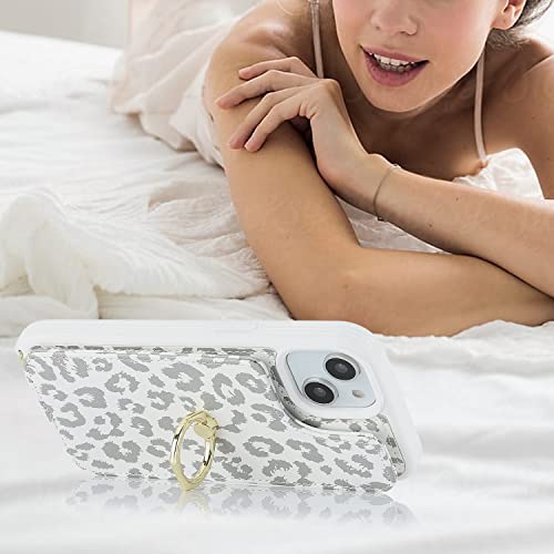 Image of for iPhone 14 Plus Case with Card Holder and Strap for Women,Crossbody Lanyard,RFID Blocking,Stand Ring Kickstand,Snap Clasp,Cute Phone Wallet Cases 6.7 inch(White Leopard)