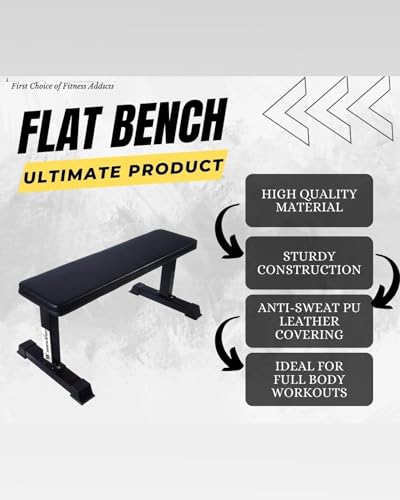 Image of Flat Gym Bench for Home Workout Multipurpose Exercise Bench Press Fitness bench Weight Strength Training, Flat, Black | 290 kg Capacity Weight
