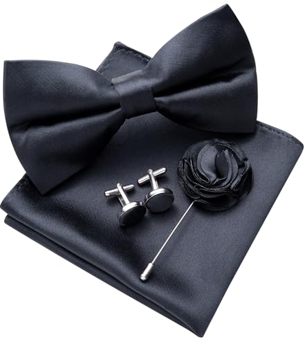Image of Solid Color Bow Ties for Men Silk Pre-tied Tuxedo Bowtie Set 4PCS