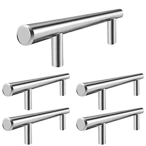 Flexzion T - Juego de 5 pomos de acero inoxidable para puerta de cocina (15,24 cm, centro de agujero)