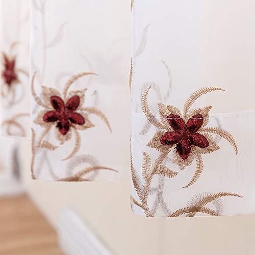 Jinchan Sheer Curtains For Living Room 84 Inch Long Voile Sheers With Burgundy Floral Embroidery Farmhouse Curtains Rod Pocket Back Tab Light Filtering Window Curtain Set 2 Panels #TOP3