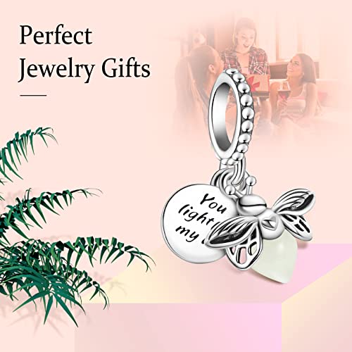 Lamenars Nature Clover Ladybird Flamingo Ladybug Charm For Bracelets 925 Silver Pendant Beads For Necklaces Dangle For Mother's Day Birthday Christmas Gift (Sparkling Fireflies) #TOP3