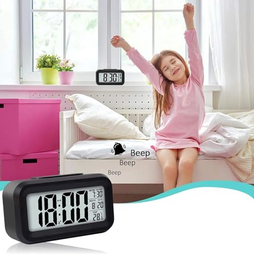 Image of Digital LCD Alarm Clock with Backlight | LED Display Bedside Clock with Alarm & Snooze | Compact Table Clock for Bedroom, Office & Travel (1 Pc)