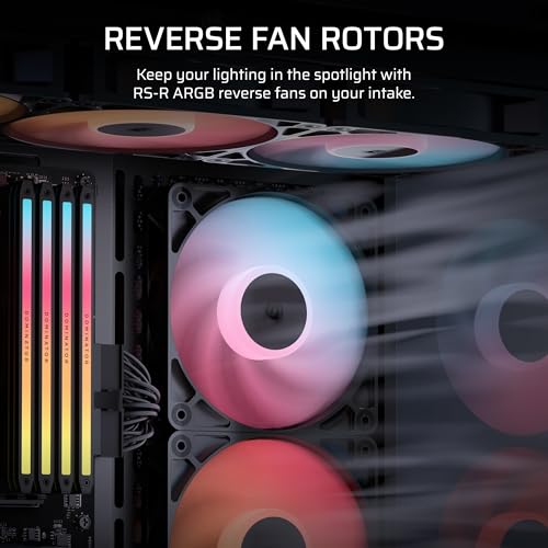 Image of CORSAIR RS120-R ARGB 120mm PWM +5 ARGB Reverse Fans - Reverse Rotor, Eight RGB LEDs, High Static Pressure, Daisy-Chain, Magnetic Dome Bearing, Zero RPM Mode - Triple Pack - Black