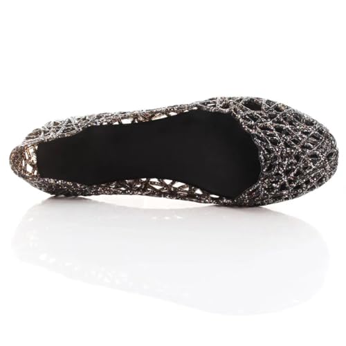 Image of Stunner Women Beach Jelly Shoes Slip On Crystal Summer Hollow Ballet Flats | Summer Cool PVC Breathable Outdoor Indoor Dressy Flat Sandals for Holiday Shopping Spa Swimming Pool