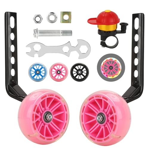 FOLLOKE Training Wheels for Kids Bike, Flash BIKE Training Wheels for 12 14 16 18 Inch, Heavy Duty Bicycle Training Wheels for Single Speed Bike-Pink