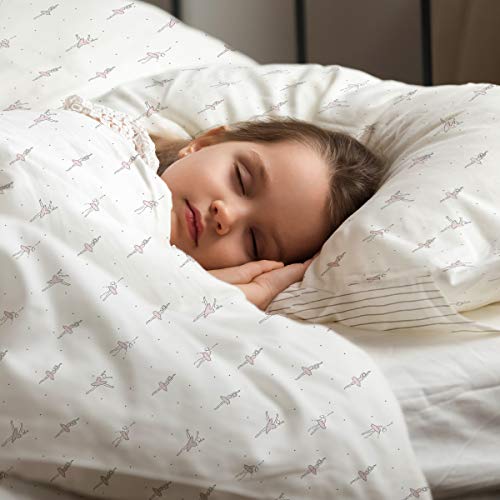 Makemake Organics Organic Duvet Cover Twin / Single (Pack Of 3) Gots Certified Organic Cotton Duvet Set Dreamy Soft Two Sided Breathable Kids Girl Room (Twin, Ballerina & Gray Stripes) #TOP1