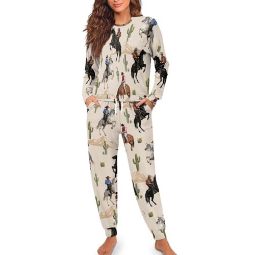 Image of Womens Lounge Set Long Sleeve Soft Pajama Sets Casual 2 Piece Pj Outfit Crewneck Sleepwear with Pockets Plus Size