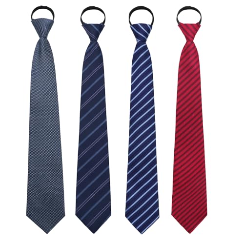 Image of Mens Ties Zipper Ties for Men, Pre Tied Mens Tie 4 Pack Adjustable Mens Neckties for Business Wedding Party