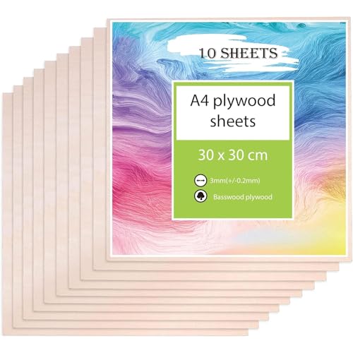 madera contrachapada 3mm, 30 x 30 cm (+/- 0,2 mm) tablero madera de tilo, manualidades corte fino de madera, para calar sierras, calor transferencia, corte por láser CNC, modelos fabricación(10 pcs)