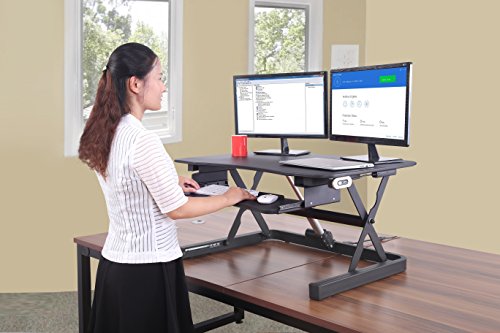 ApexDesk EDR-3612-BLACK ZT Series Height Adjustable Sit to Stand Electric Desk Converter, 2-Tier Design with Large 36x24" Upper Work Surface and Lower Keyboard Tray Deck (Electric Riser, Black)