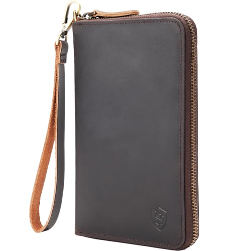 STAR VISTA Elio Full Grain Leather Passport Wallet for Couples, Large Travel Document Organizer for Exquisite Voyagers, RFID Blocking, AirTag Track, Dark Brown by STAR VISTA - Used condition - US$41.39