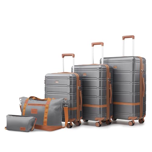 Image of NEISIA Luggage Sets with spinner wheels, PC+ABS Hard Shell Travel Luggage,Lightweight Carry-on suitcases with TSA Lock,YKK Zippers (Gray(N), 5 piece sets(20 /24 /28 /DB /TB)