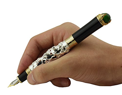 Carved 3D Dragons Playing Pearl Fountain Pen With Push In Style Ink Converter #TOP6