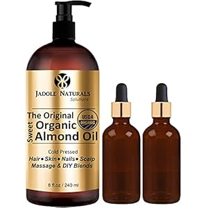 Jadole Naturals The Original Gold Label Organic Sweet Almond Oil USDA Certified for Skin Hair Scalp Massage 240 ml
