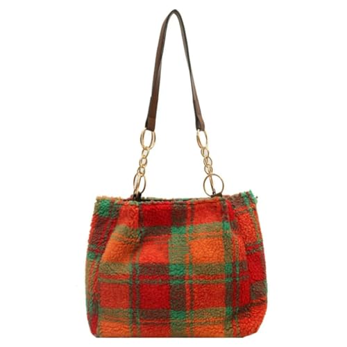 ZSLFCBD Bolso Mujer A Cuadros Rojo, De Mano Terciopelo para Otoño E Invierno, Hombro La Moda, Gran Capacidad-Rojo