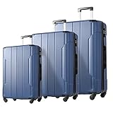 Flieks Luggage Sets, Hardshell Luggage Sets, 3 Piece 20''+24''+28'' Luggages Spinner Suitcase with TSA Lock Lightweight, Blue