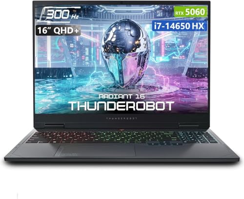 Image of Thunderobot Radiant 16 5060 Gaming Laptop, 16 inch QHD+ 300Hz 2.5K Display, Core i7-14650HX, NVIDIA GeForce RTX 5060, 16GB DDR5 RAM, 1TB SSD, RGB Backlit Keyboard, Wi-Fi 6, Win11 Home