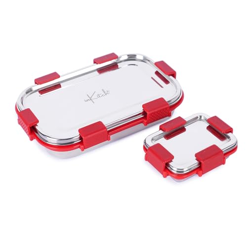 Image of Leak-Proof Lunch Box for Kids | Air Tight Tiffin Box | Stainless Steel Tiffin Box for Kids, Adults, Office, School, and Picnic /Food Grade /Easy to Carry (750ml 1pc + 120ml 1 Pc)