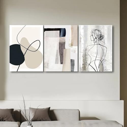 Art abstrait moderne noir et beige 60x80 cm décoration murale triptyque