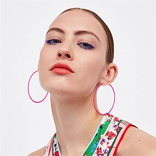 coadipress Lightweight Matte Metal Hoop Earrings Candy Color Nightclub Hoop Earrings 90s Retro Neon Round Earrings 80s Classic Big Circle Hoop Earrings for Women Statement Jewelry (Rose Red Circle)3