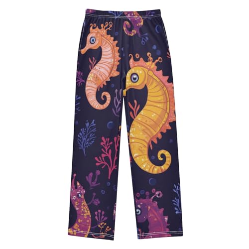 ZZXXB Cute Seahorse Boys Long Pants Soft Trousers Elastic Waist Kids Lounge Bottoms with Pockets S-XL